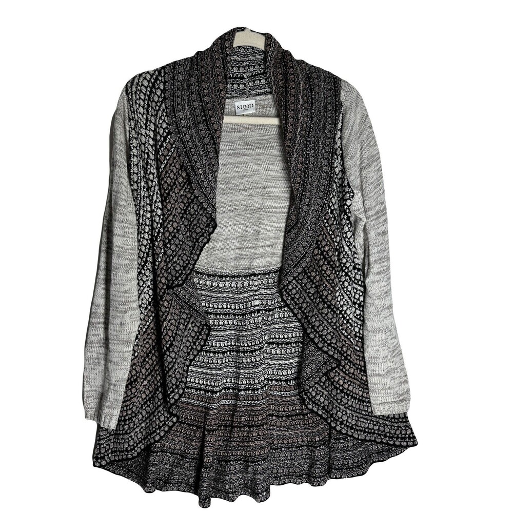 Sioni Womens Open Front Cardigan Sweater Size PS Gray Chunky Knit Waterfall